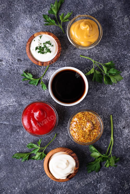 Preview: Set of different sauces and spices