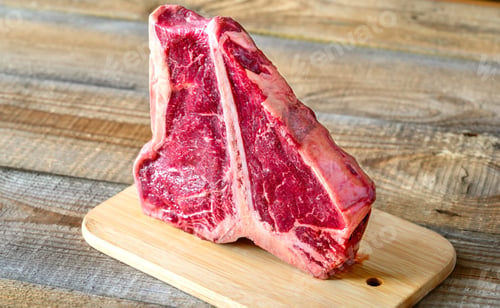Preview: Raw T-Bone Steak on Wooden Cutting Board