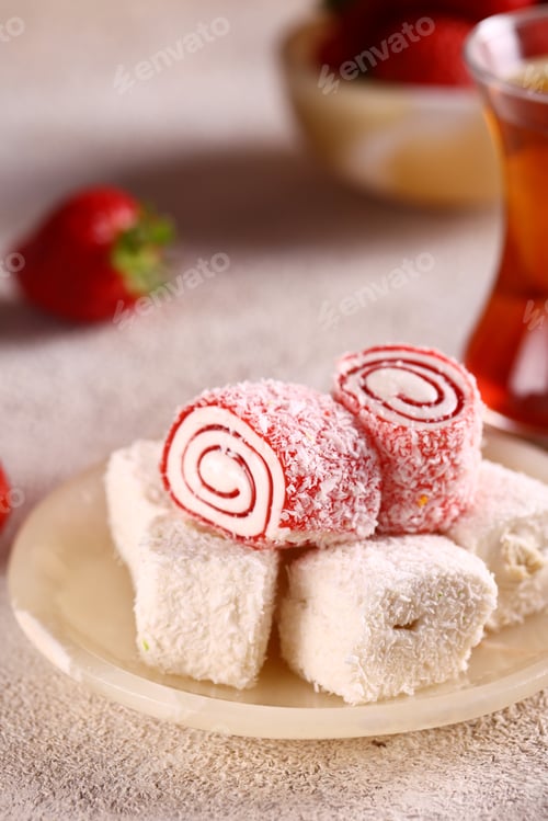 Preview: turkish arabic sweets lokum for treat and dessert