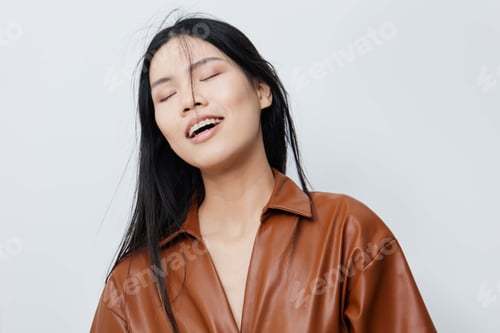 Preview: Woman fashion model beautiful hair glamour femininity cosmetic asian beauty beige portrait