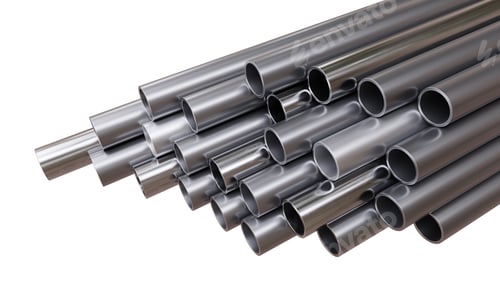 Preview: Steel hollow section beams, circular shape tube isolated on white