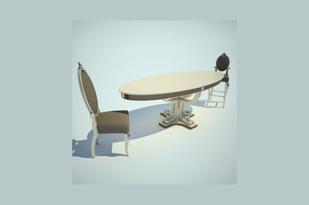 Preview: Oval dining table with ornate pedestal and upholstered chairs