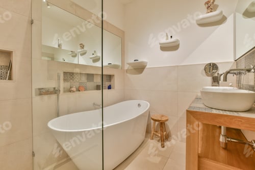 Preview: Interior of modern restroom with bathtub