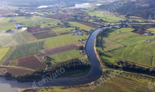 Preview: Aerial View of green Farm Field in Fraser Valley