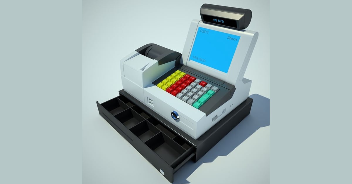 Cash register with numerical display and keypad 3D, Incl. cash ...