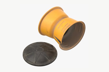 Preview: Damaged Safety Barrel: Road Hazard with Impact Marks