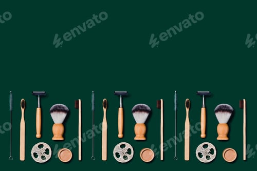Preview: Zero waste accessories on green background.