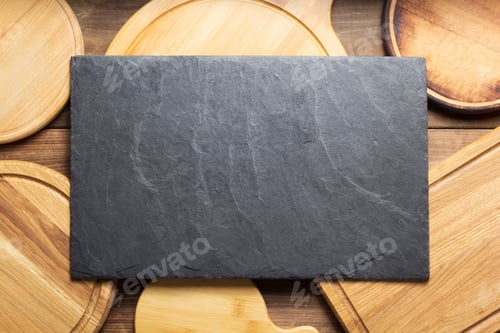 Preview: cutting board at wooden plank table