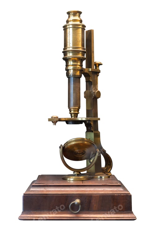 Preview: Antique brass microscope on wooden base
