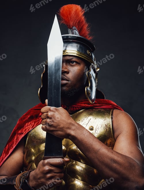 Preview: Roman soldier holding sword near his face