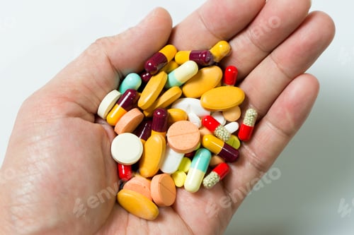 Preview: Pills and Capsules in Hand, Close Up