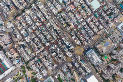 Preview: Sham Shui Po, Hong Kong 06 August 2020: Top view of Hong Kong city