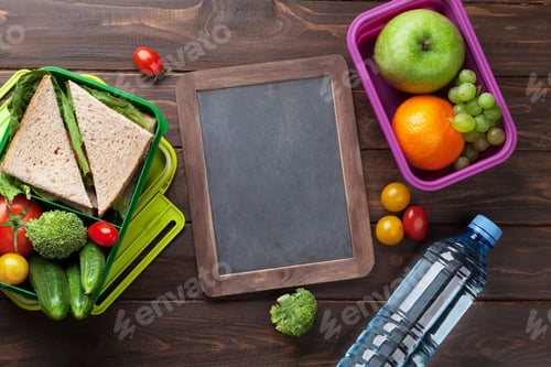 Preview: Lunch box with vegetables and sandwich