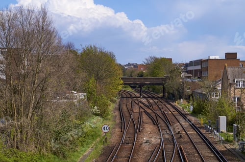 Preview: Aerial shot of outdoor railroads under blue sky and white clouds