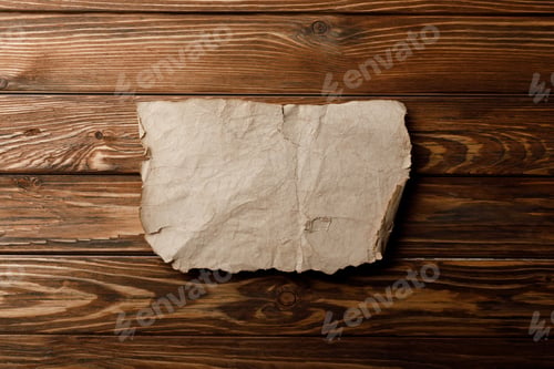 Preview: brown aged parchment sheet on wooden background