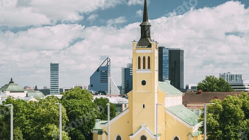 Preview: Tallinn, Estonia. Church Of St. John Jaani Kirik At Sunny Summer Day. Large Lutheran Parish Church