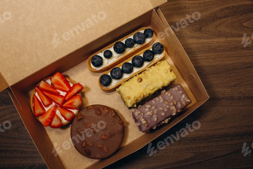 Preview: Opened box of sweets on table kittchen