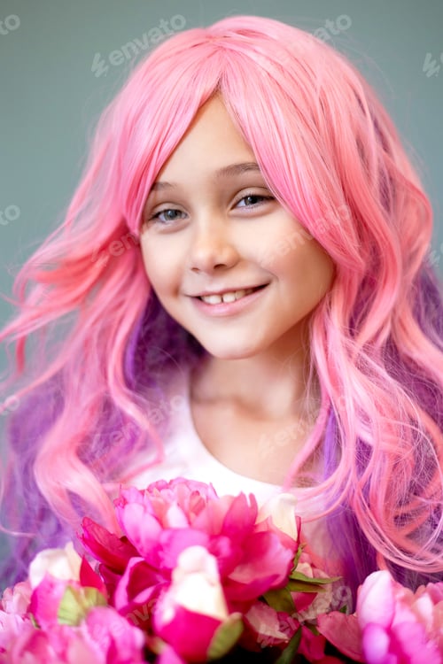 Preview: Vanilla Girl. Kawaii vibes. little girl with pink hair and flowers smile and has a fun