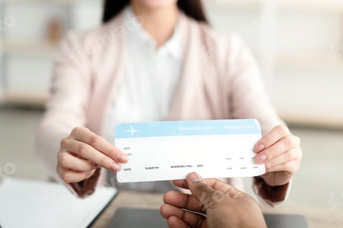 Preview: Travel Agent Giving Ticket To Client In Tour Agency Office
