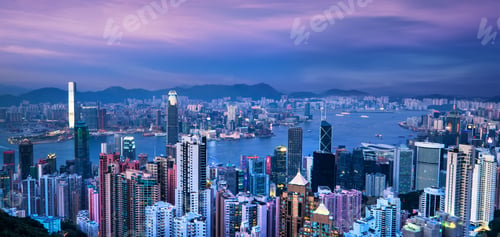 Preview: Kong skyline and Victoria Harbor at sunset