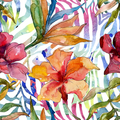 Preview: Exotic tropical hawaiian summer. Palm beach tree leaves jungle flower. Watercolor illustration set.