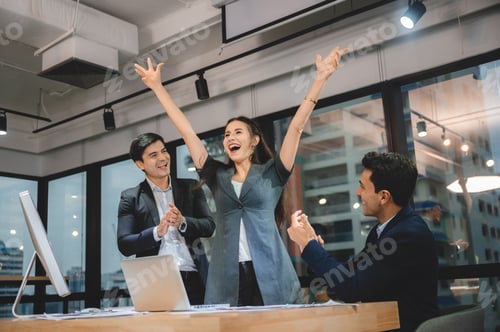 Preview: winer businessman person success in business and celebration with a professional corporate team