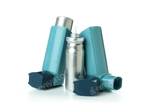 Preview: Blue asthma inhalers isolated on white background
