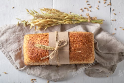 Preview: Multigrain loaf of breads made with flour, sourdough and water.