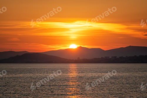 Preview: Colorful sunset sky above the Adriatic sea coastline
