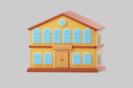 Preview: Cartoon yellow house with blue windows