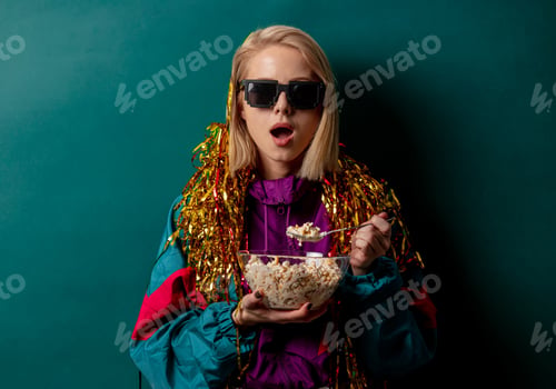 Preview: Style woman in 90s punk clothes with new year salad