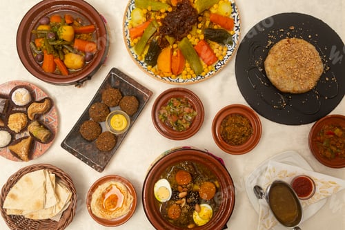 Preview: Typical food of Morocco seen from above.