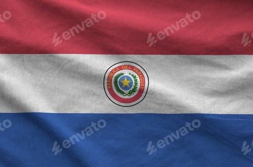 Preview: Paraguay flag depicted on folded wavy fabric of old cloth