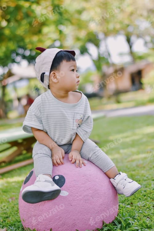 Preview: happy little boy playing on playing on the playground at the day time