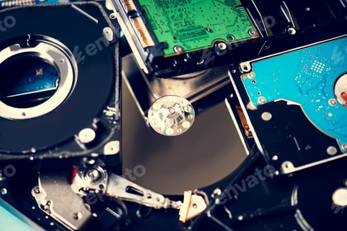 Preview: Closeup of computer hard disk drives