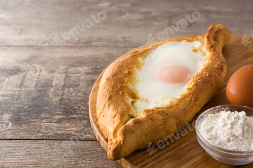 Preview: Traditional Adjarian Georgian khachapuri with cheese and egg