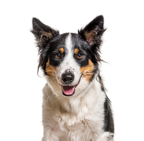 Preview: head shot of a panting Border Collie, isolated