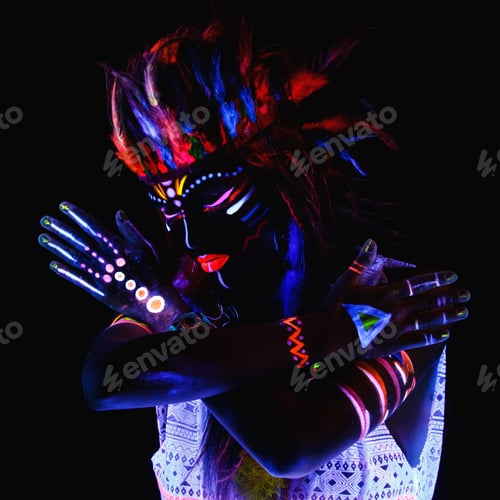 Preview: Model in image of Native american with neon makeup