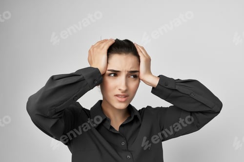Preview: brunette migraine stress negative light background