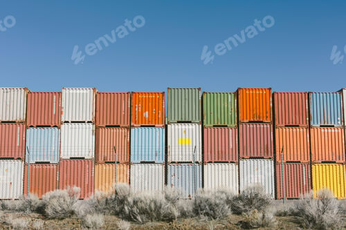 Preview: Stacks of colorful shipping containers, Nevada, USA.