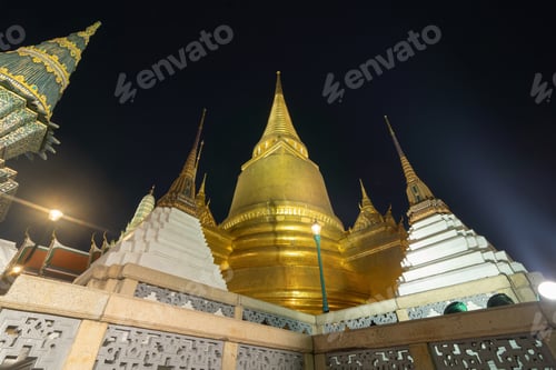 Preview: Golden pagoda at Temple of the Emerald Buddha in Bangkok, Thailand. Wat Phra Kaew and Grand palace