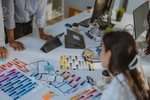 Preview: Startup team collaborates on color selection for user centric product design, optimizing experience