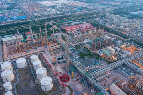 Preview: Aerial view of petrochemical oil refinery and sea in industrial engineering concept in Bangna
