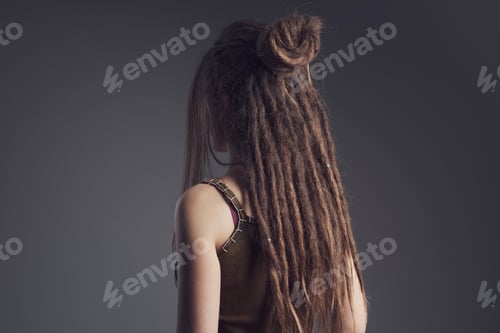 Preview: Portrait of young woman, dreadlocks and long hair