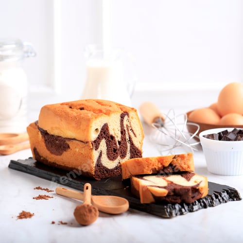 Preview: Loaf Marble Cake Slice on Stone Black Plate