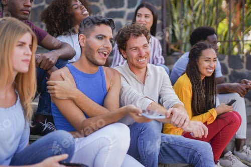 Preview: Happy multiracial people smiling in front of camera