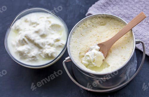 Preview: Turkish and Greek traditional dairy food yogurt or yoghurt in a pot (Goat yogurt)