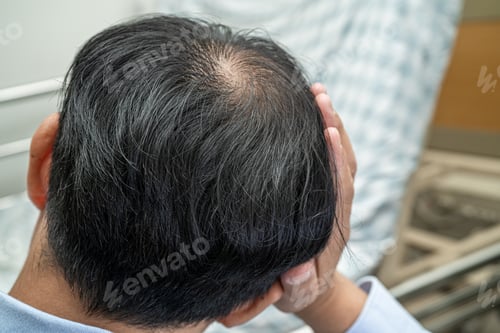 Preview: Bald in the middle head and begin no loss hair glabrous of mature Asian business man.