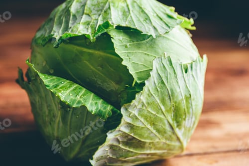 Preview: White Cabbage on Wooden Table