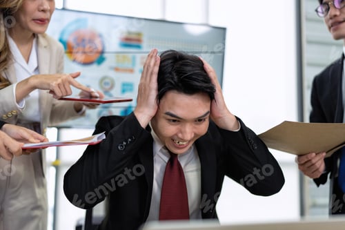 Preview: Stressed overwhelmed business worker feels tired at work overload exhausted suffering from headache